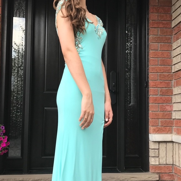 Aqua long evening dress - Picture 4 of 6